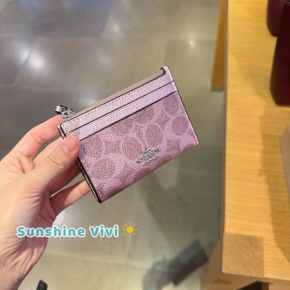 NWT Coach Mini Skinny Id Case In Signature Canvas CCS50 Pink Ro - Picture 2 of 4